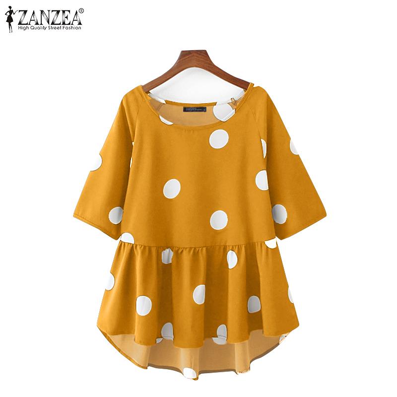 

ZANZEA Summer Fashion В горошек с О-образным вырезом Футболка с коротким рукавом Топы
