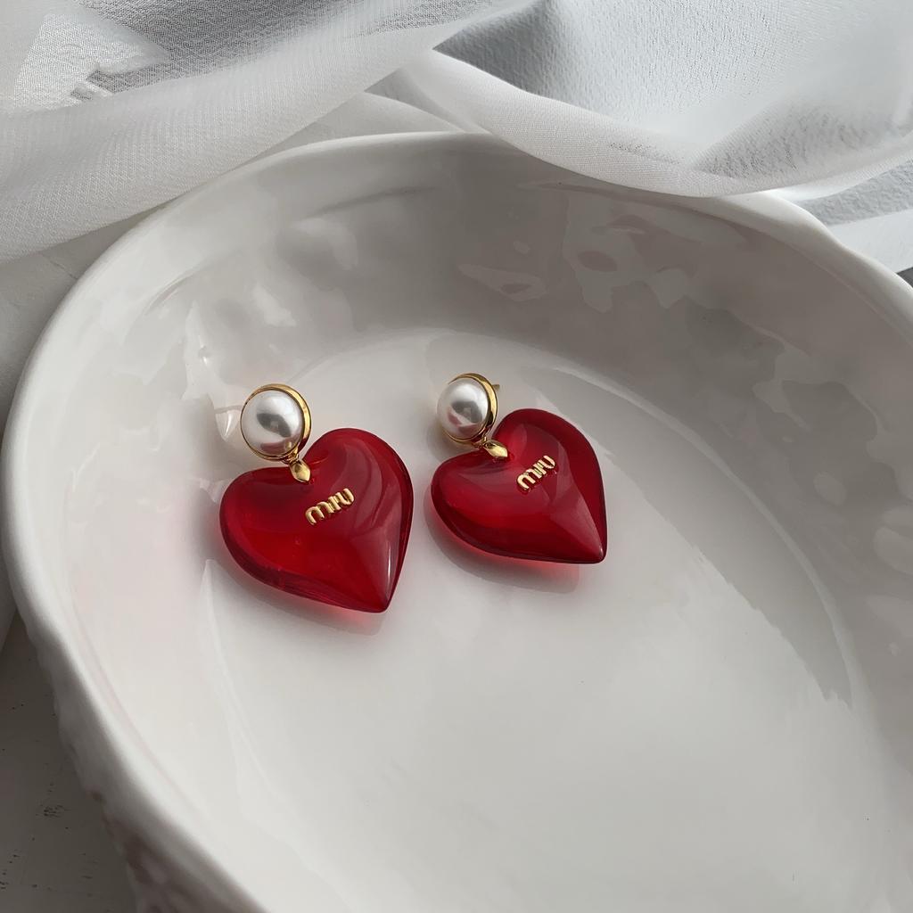 Fashion Versatile Unique Design Sense Retro Super Good Luck Red Love Earrings Peach Heart Stud Earrings Women