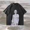American Vintage Vintage Printed Short-Sleeved T-Shirt Ins Hip-Hop High Street Pure Cotton Washed And Old Small Neckline