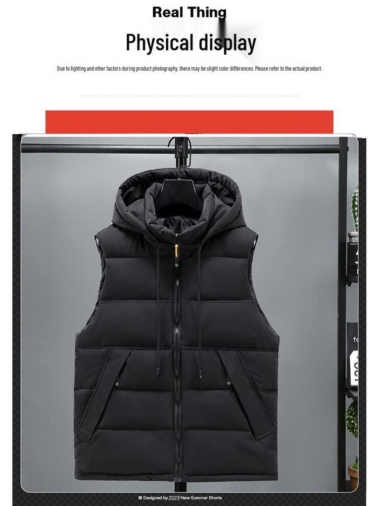 Herren Plus Size Color Block Baumwollweste mit abnehmbarer Kapuze - Herbst/Winter Lässige Weste