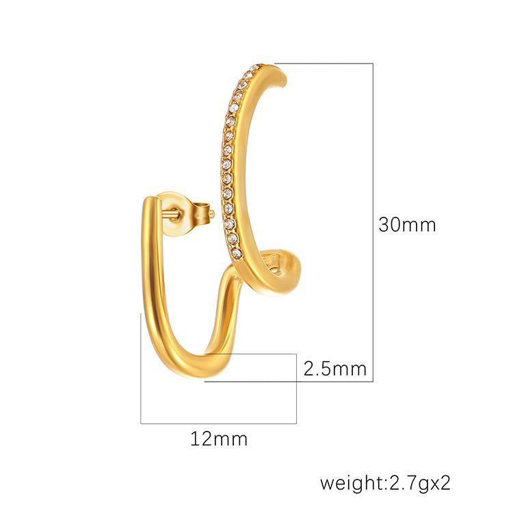 Nieregularne kolczyki ze stali nierdzewnej wysadzane diamentami, Luksusowe kolczyki damskie w stylu light luxury, Platerowane 18K, Modna biżuteria do uszu