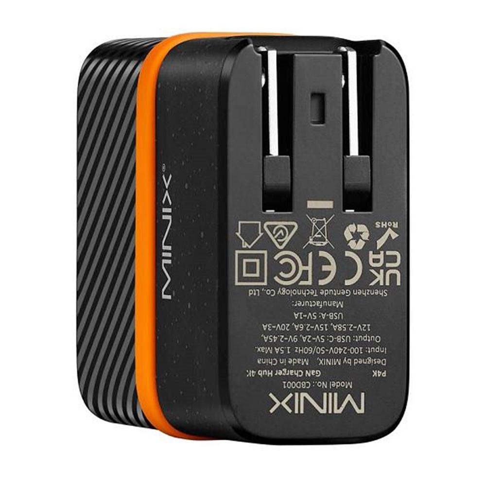 Minix P4K Wall Charger Hub Power Supply Adapter, 2*USB 3.2, 4K@30Hz UHD Port, PD60W Fast Charging Type-C Port
