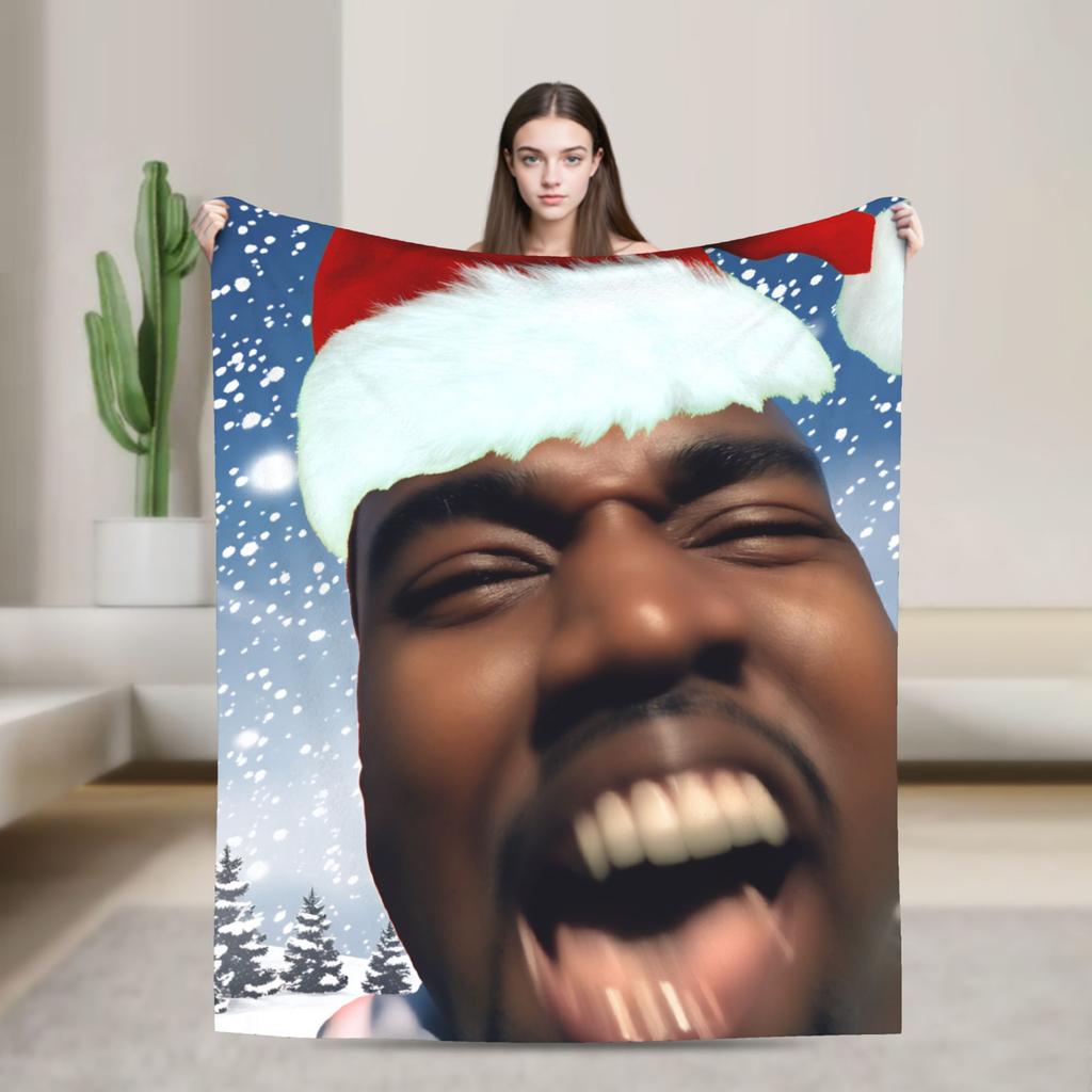 Kanye West Stretched Meme Warm Soft Blanket  Travel Plush Throw Blanket Novelty Bedroom Flannel Bedspread Sofa Bed Cover