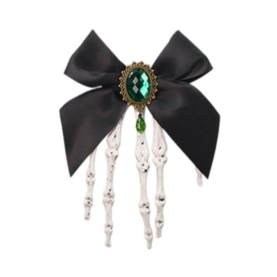 Halloween Skeleton Hand Hair Clips with Bowknot Faux Crystal Hand Bone Hairpin Gothic Skull Claw Hair Accessories for Girls Party Cosplay