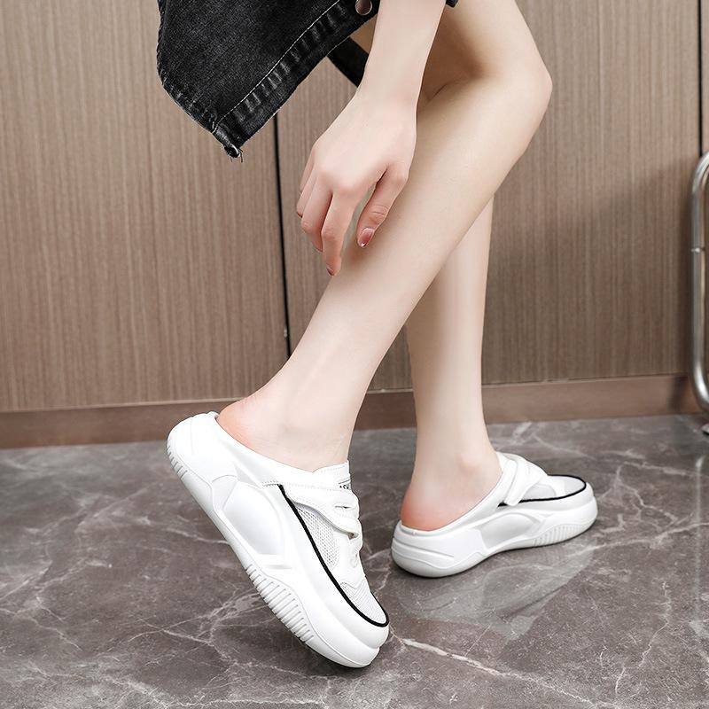 K new mesh semi-drag summer tide casual breathable thick-soled heightening net shoes student board shoes