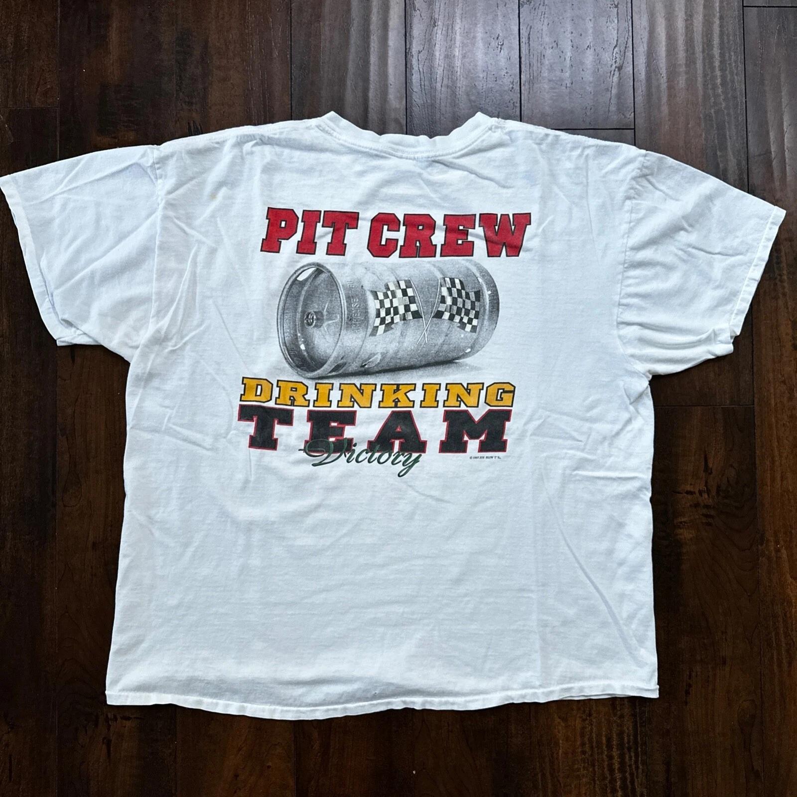 Pit Crew Drinking Team Funny VTG T Shirt Beer Budweiser Sports Racing Cars 2XL 2XL