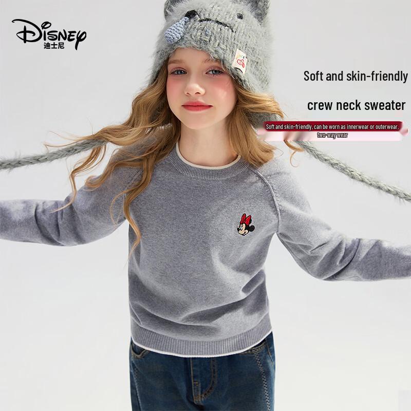 Disney Girls' Embroidered Crewneck Knit Sweater