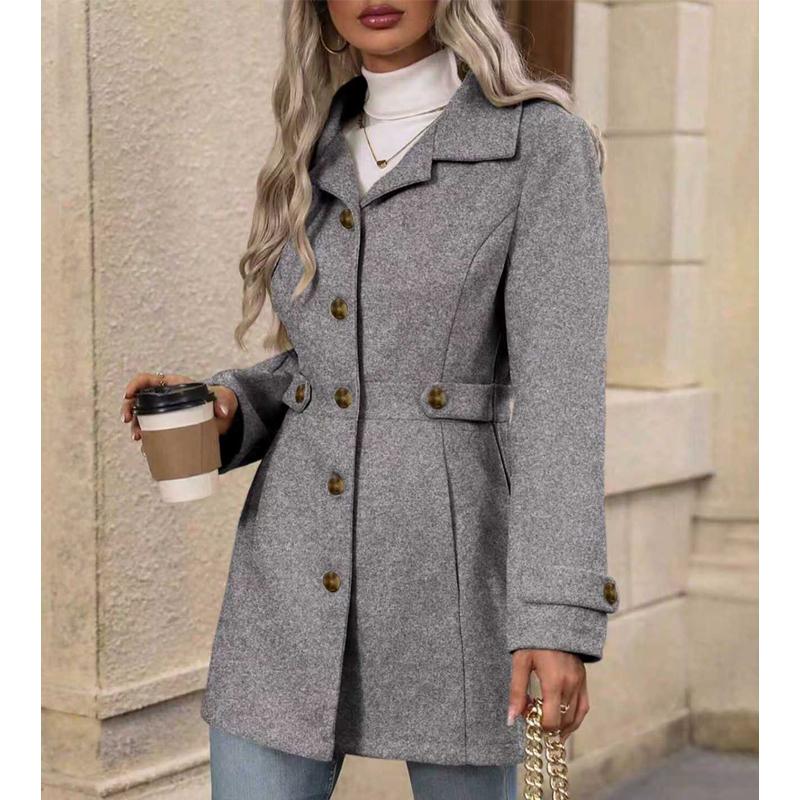 Autumn Winter Women's Fashion Flattering Loose-Fit Notched Lapel Single-Row Multi-Button Mid-Length Wool Blazer