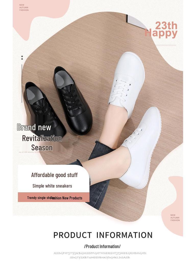Spring New Women's White Lace-Up Casual Korean Shoes