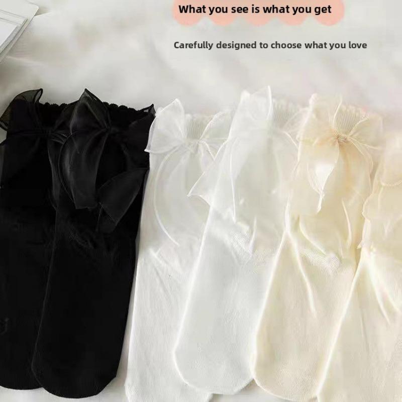 5 Pairs of Female Summer Love Sweet Mesh Bow Pile Socks