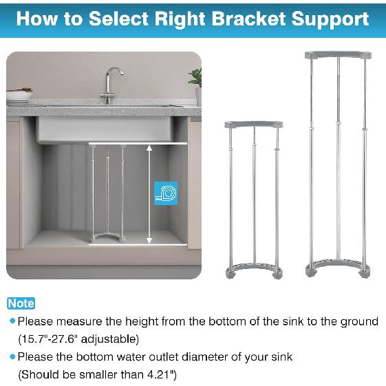 IRONWALLS Undermount Sink Support Brackets, 15.7” to 27.6” Adjustable Stainless Steel Under Sink Support Legs Pole Rods, Under Mount Sink