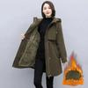 Female Parka Winter Korean Plush Thicken Women's Cotton Jacket Ladies Warm Hooded Coat Mid Length Casual Overcoat