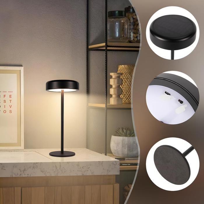 Lampe de table - NETTLIFE - Lampe de table à batterie solaire - 3600 mAh - Tactile dimmable - Sans fil/USB