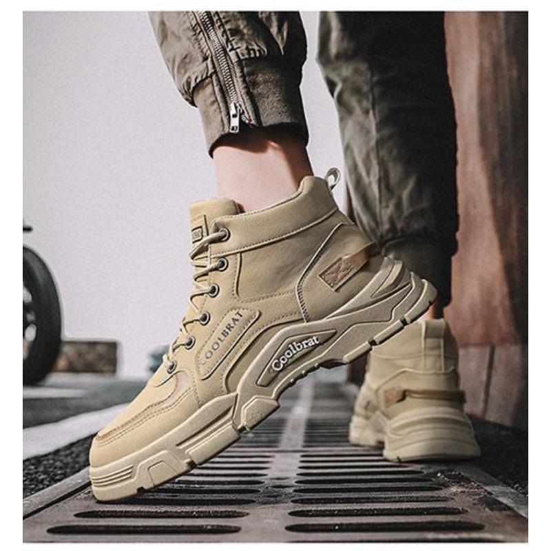 High-top Men's Workwear Style Outdoor Hiking Winter Fleece-lined Cotton Shoes, Safety Work Martin Boots.