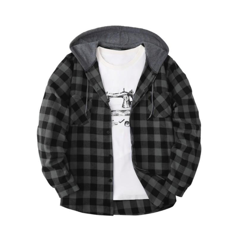 Men's Fall-Design Hooded Checkered Sweatshirt, Flannel Hoodie