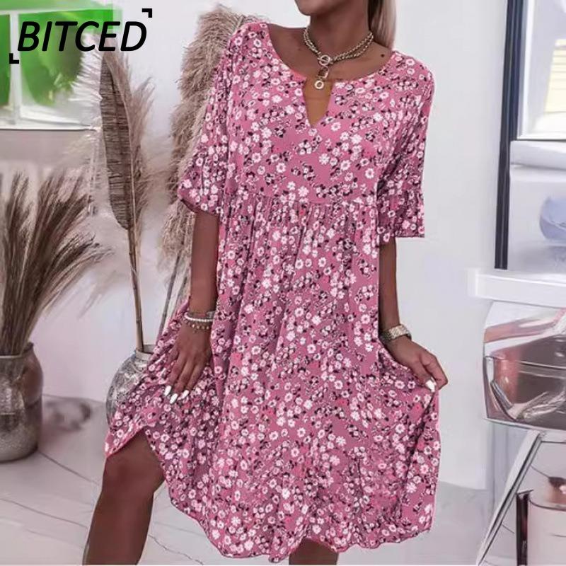 BITCED Abiti casual con scollo a V a maniche corte primavera estate moda donna