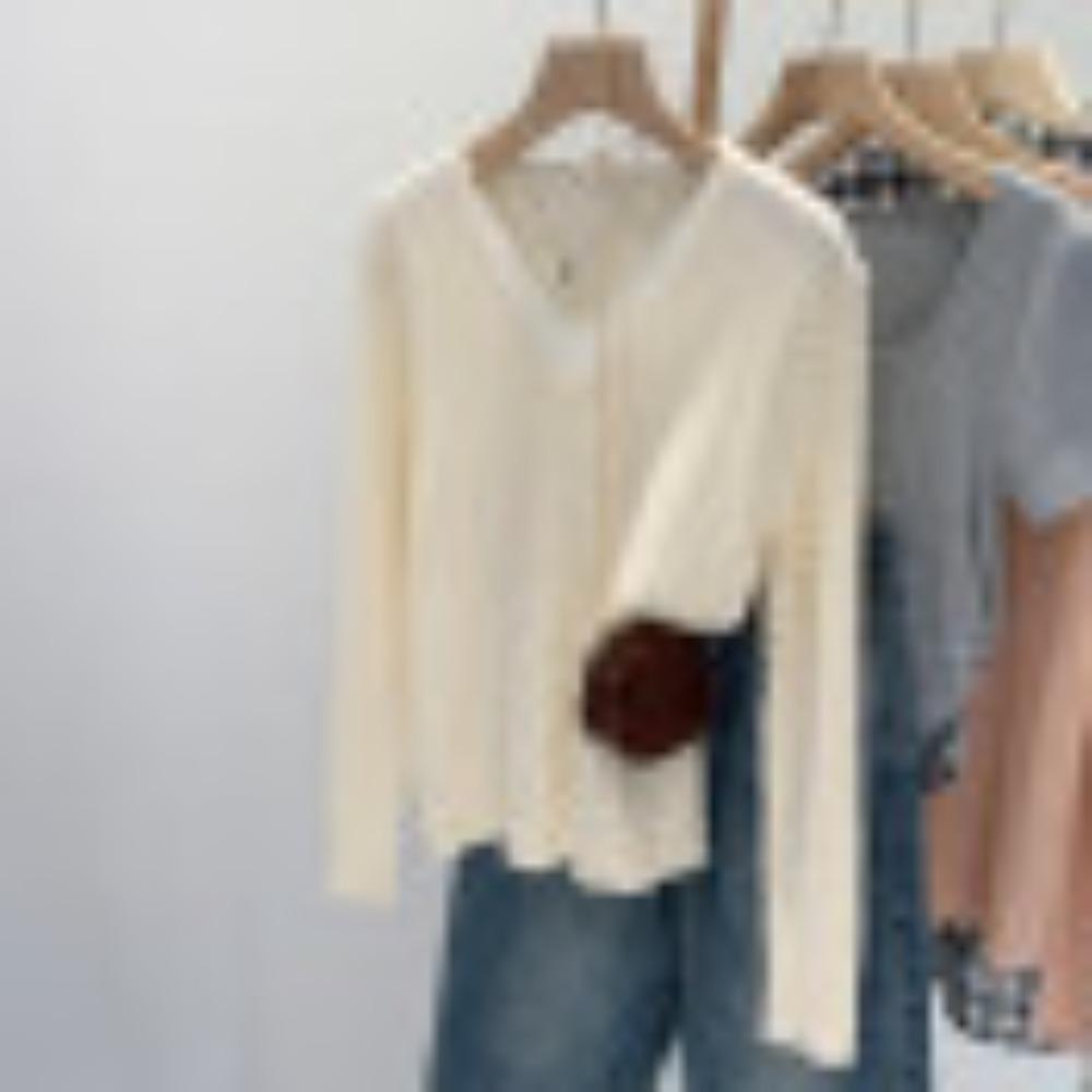 V-neck Braided Fake Two Knitted Base Shirts for Women's Autumn and Winter New College Tops