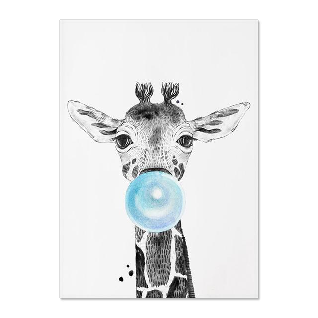 Nordic Animal Zebra Giraffe Blowing Bubbles Prints And Posters Wall Art Canvas Paiting Wall Pictures For Living Room Home Décor No Frame
