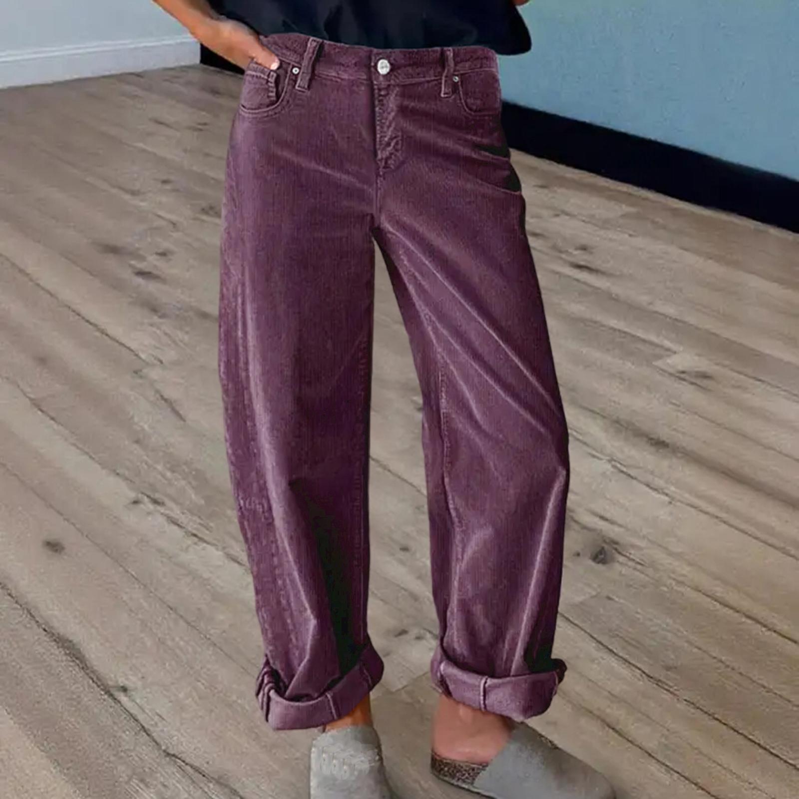

Ladies Fashionable Color Straight Leg Pants With High Waist Drawstring Pockets And Elastic Waist Casual Pants XXL фіолетовий