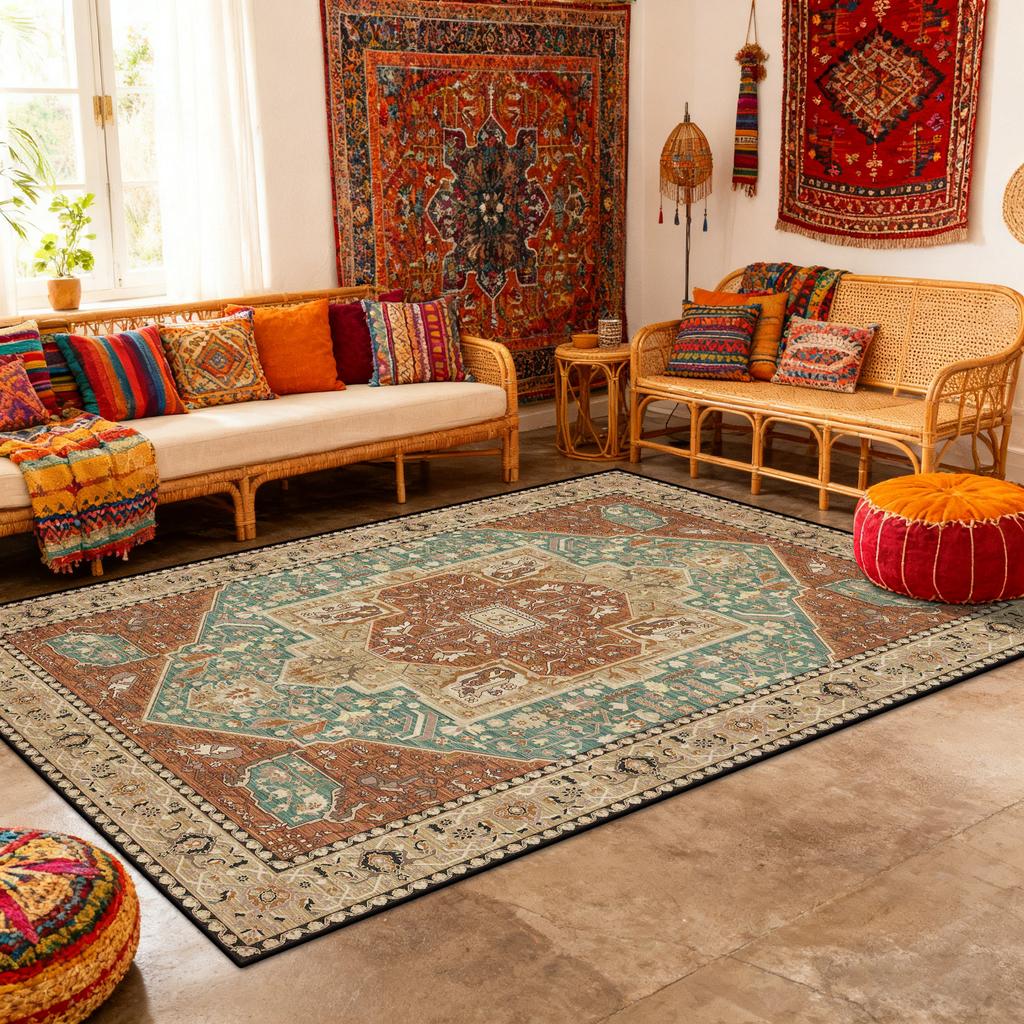 Persian Foldable Living Room Luxury Carpet Decoration Bedroom Bedside Soft Fluffy Rugs Washable Easy Clean Large Area Floor Mats