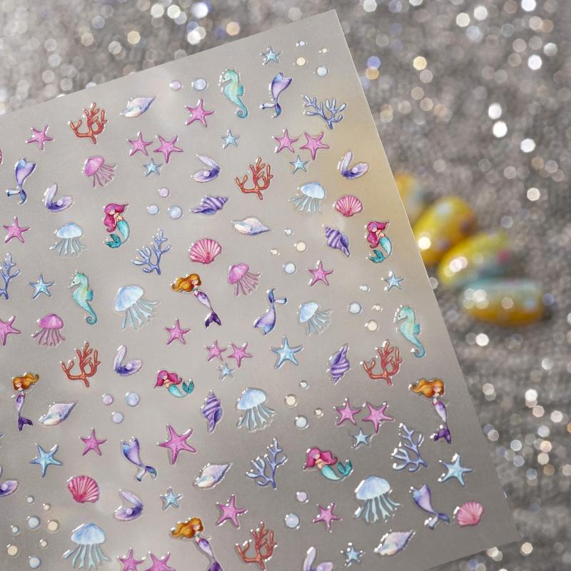 Cute Colour Ocean Nail Art Stickers 3D Relief Summer Starfish Seashell Nail Decals Decoration Nail Charm Nail Art Supplies