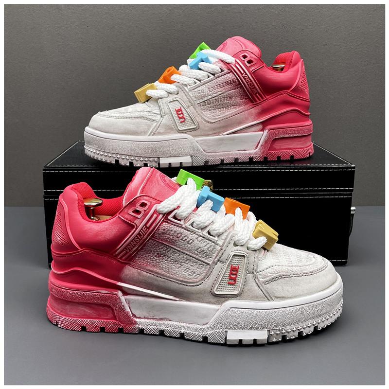 Fashion New Fashion Designer Men's Lace Up Two Tone Mixed Patchwork Causal Shoes Flats Male Walking Sneakers Zapatos Hombre