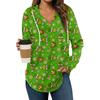 Women's Fashion Hoodies V Neck Long Sleeve Christmas Printed Drawstring Casual Loose Pullover Tops