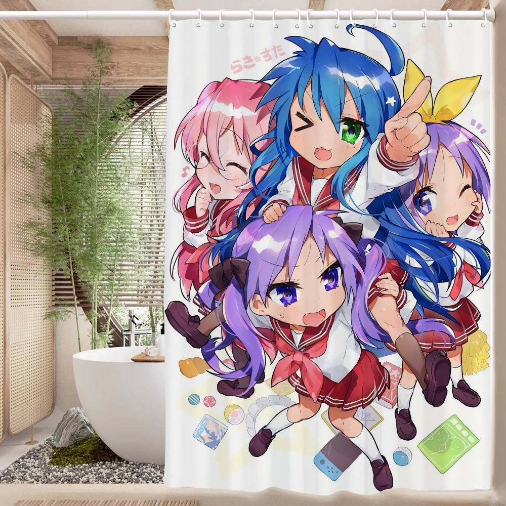 

Popular Anime Cute L-Lucky Stars Polyester Shower Curtain Waterproof Rust Resistant Grommet Easy Care Wipe Clean Durable W60H190(CM)-1 Pcs