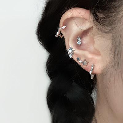 Yeni Trendy Yıldız Zirkoni Vida Geri Damızlık Küpe Kadın Kızlar için Paslanmaz Çelik Punk Gotik Kıkırdak Helix Kulak