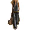 Women Color Contrast Halter Top Wide Leg Pants Two Piece Casual Set