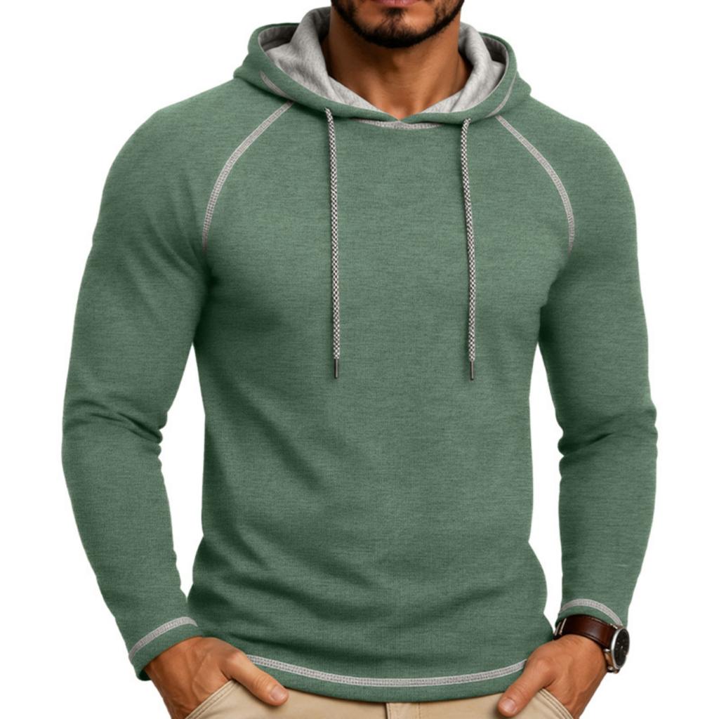Men's Long Sleeve Hoodie Pullover Lightweight Athletic Sweatshirt with Drawstring Hood and Raglan Sleeves for Outdoor Sports and Casual Wear