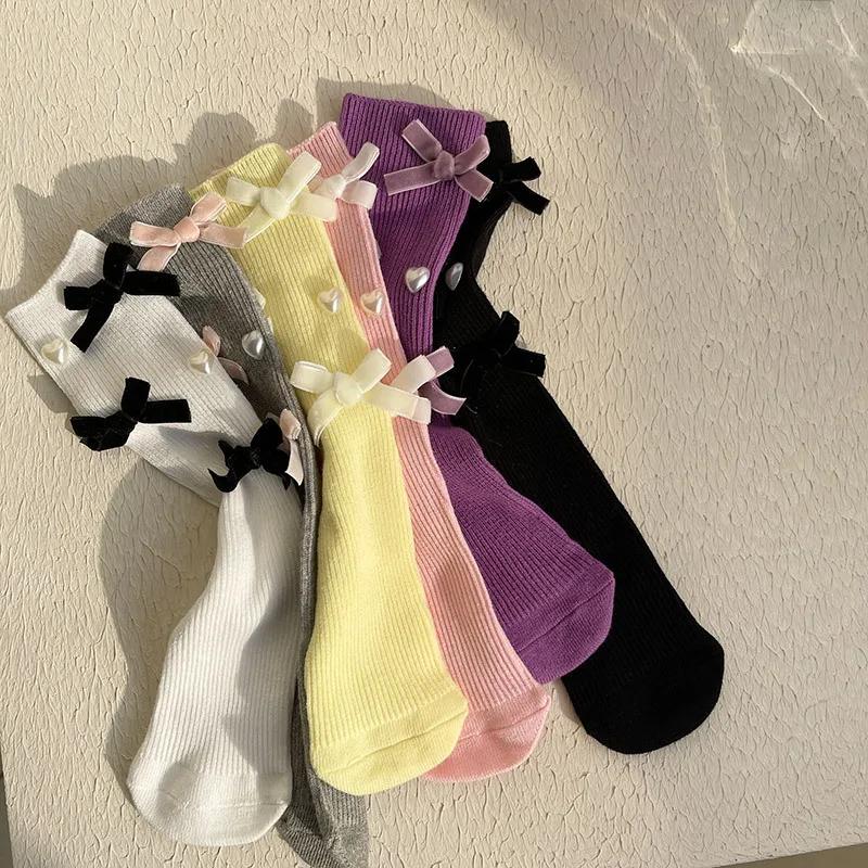 Korean Chic Calf Sock for Kids Girl Sweet Fashion Bow Heart Style Sock Spring Soft Cotton School Girl Pile Socks