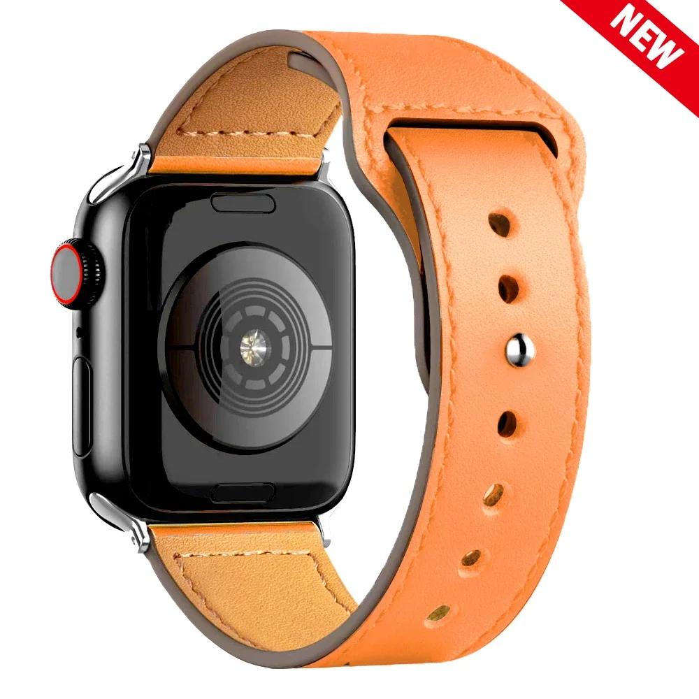 Leather Bands for Apple Watch Ultra 2 49mm 41mm/45mm 44mm 40mm 46mm/42mm Wrist Bracelet Strap IWatch Series 9 8 7 3 4 5 6 10