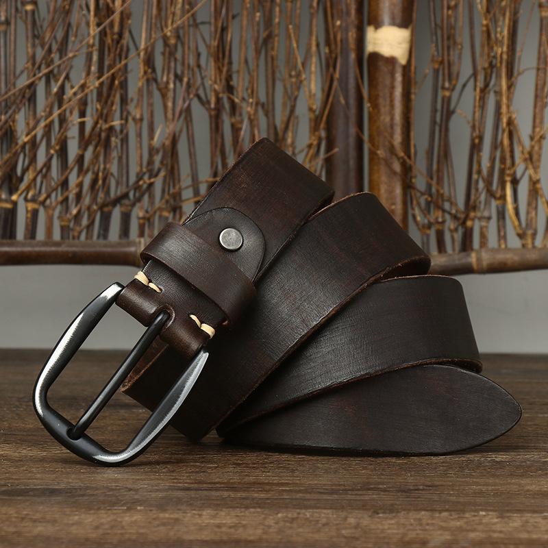 New Vintage Pure Cowhide Leather Belt, Men's Leather Fashion Trend, Needle Buckle Jeans Belt