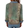 Dammode Utsvängd Långärmad Denim Patchwork Sweatshirt Tryckt Avslappnad Pullovertopp