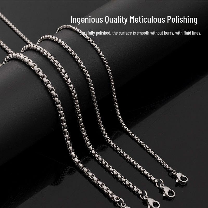 Stainless Steel Square Pearl Chain 3MM Titanium Steel Couple Necklace