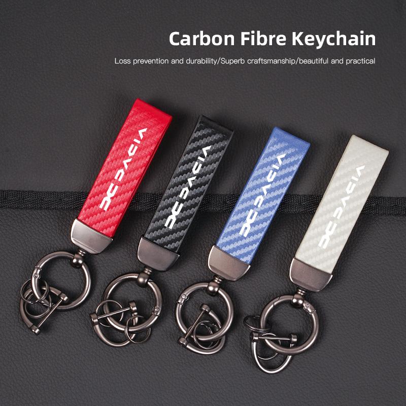 Carbon Fiber Car Keychain Key Rings Chains Accessories For Dacia Logan Sandero Duster Lodgy Spring Jogger Dokker Stepway Bigster