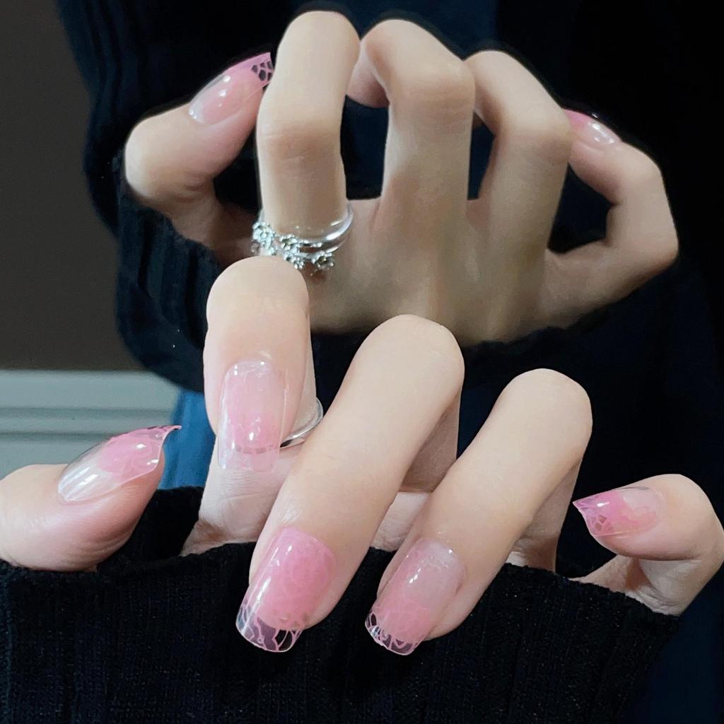 French Minimalist Transparent Rose Press-On Nails - Pure Desire Niche Nail Art Stickers