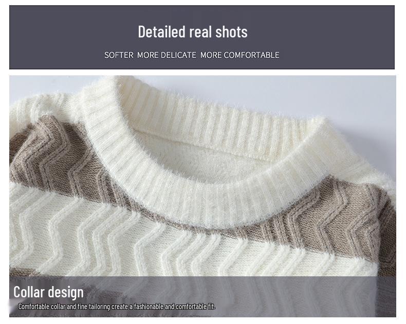 Yang Men's Striped Crew Neck Pullover: Casual Loose Knitwear for Autumn/Winter