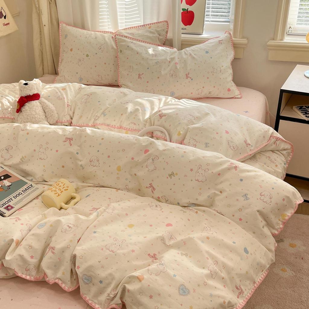 Fresh Spring/Autumn Cotton Girlish Bedding: 3-Piece Duvet Cover and Sheet Set, All-Season Comfort