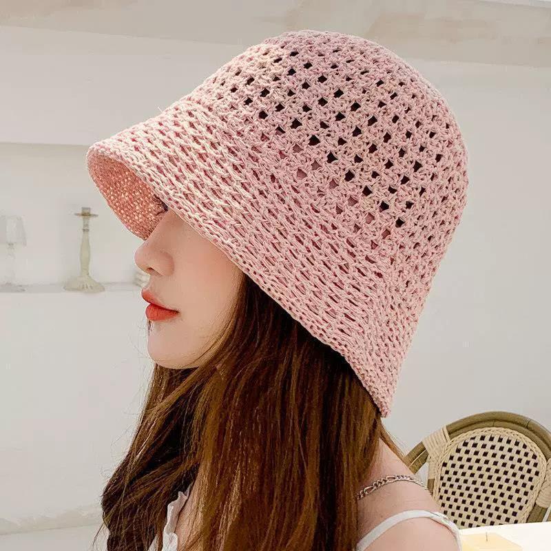 

Bucket hat women s summer washbasin hat sunshade sunscreen hat hollow breathable woven bucket straw hat one size fits all