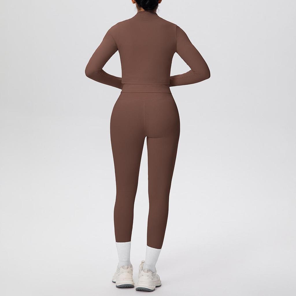 Cloud-like Quick-dry Zipper Jacket & High-waisted Yoga Suit - 3pc Outdoor Running Fitness Set