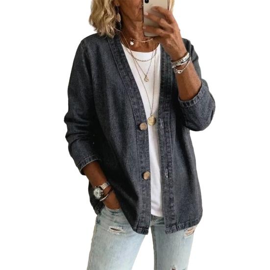 Giacca da Donna jijijing con Bottoni Frontali in Finto Denim, Cappotto Casual a Manica Lunga con Scollo a V, Cardigan Vintage Lento in Imitazione Jeans