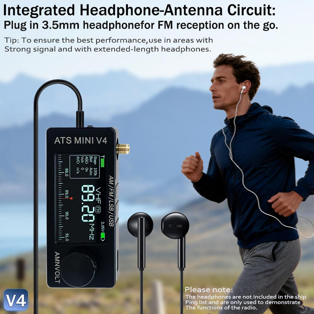 AMNVOLT V4 ATS MINI Radio mit Kopfhörerverstärker Vollband DSP Radio 1,9 Zoll IPS Bildschirm Si4732 DSP Radio für Innen Außen