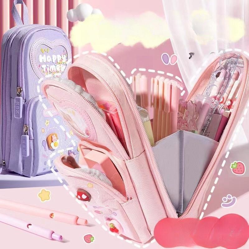 Backpack Waterproof Pencil Case for Girls Elementary School Students Children Large Capacity Aesthetic Value Simple and Cute Girls' Cartoon Stationery