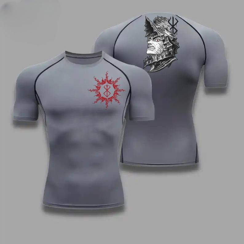 Men Compression Shirt for Workout Quick Dry Guts Print Top Breathable Sweat Absorbing Tight Fit Fitness T-Shirt Sweat-Resistant