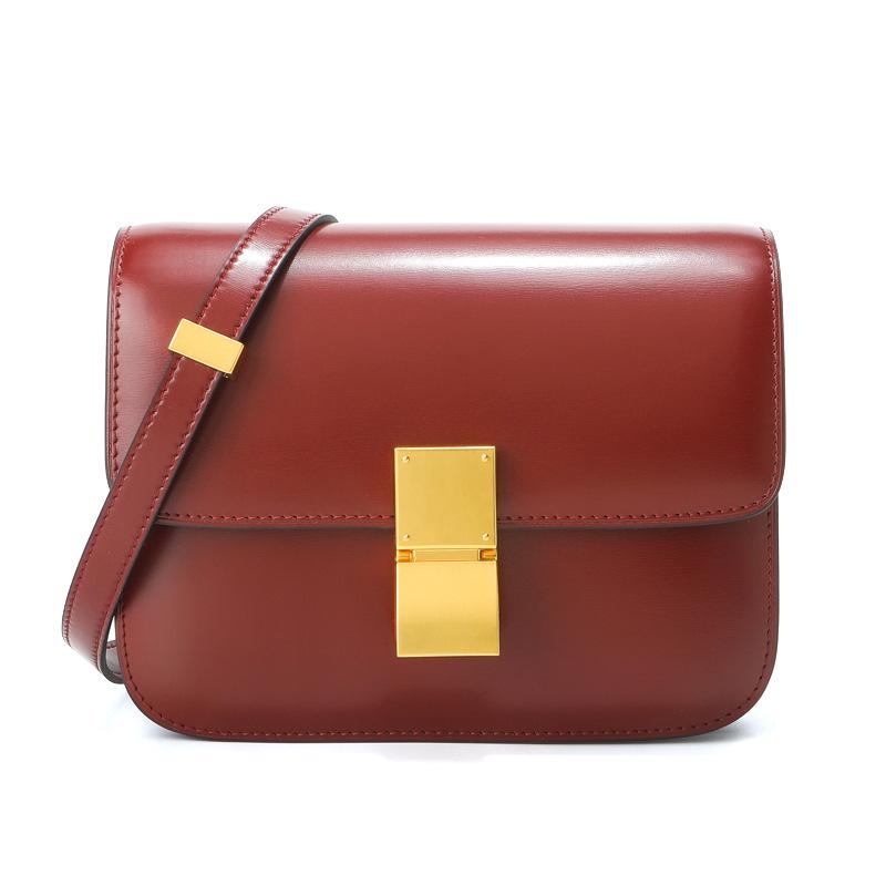 BOX Glossy Tofu Bag Small Square Bag Leather Women's Cowhide Commuter Shoulder Bag Stewardess Bag