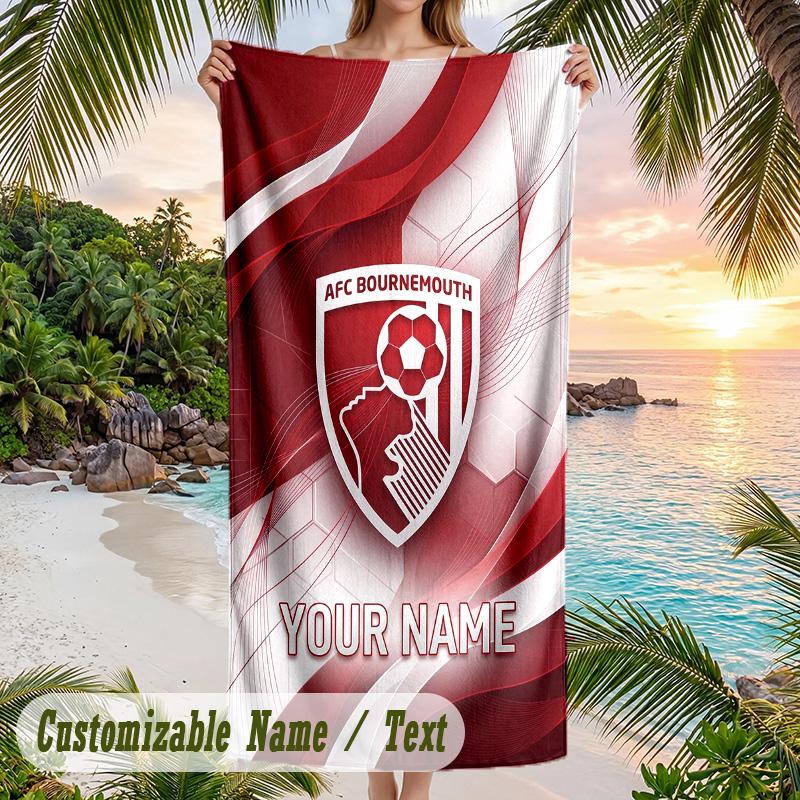 Beach Towel Bournemouth Football Print Custom Name Text Soft Towel for Swimming Pool
