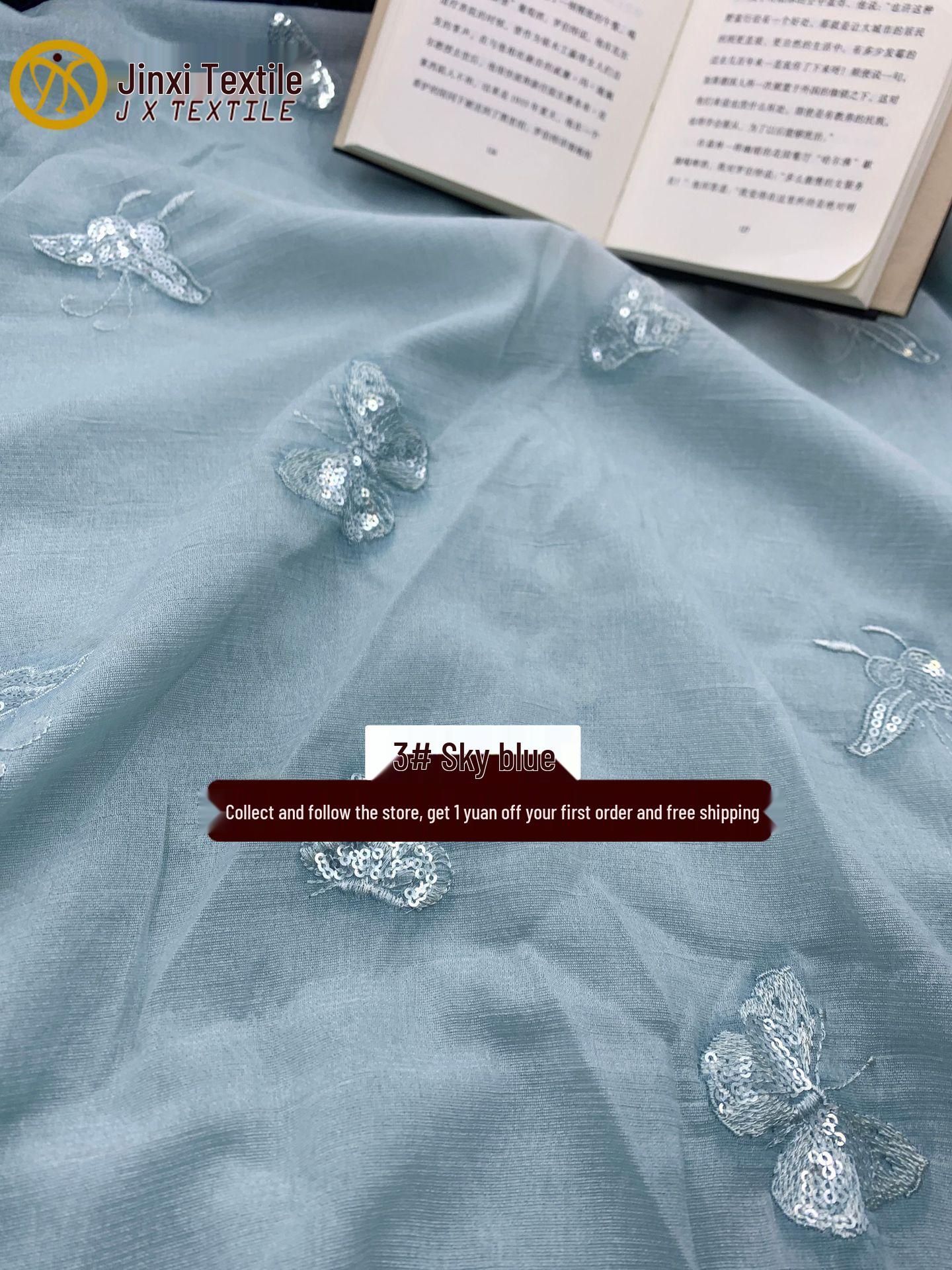 

Retro Tencel Butterfly Sequin Floral Embroidered Spring/Summer Blouse Fabric