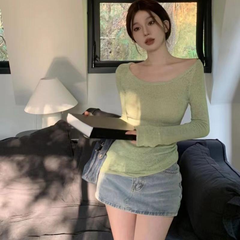 Spring Hot Girl Backless Long Sleeve Knitwear Women's Design-oriented Thin Hollow Out Pullover Sun Protection Top